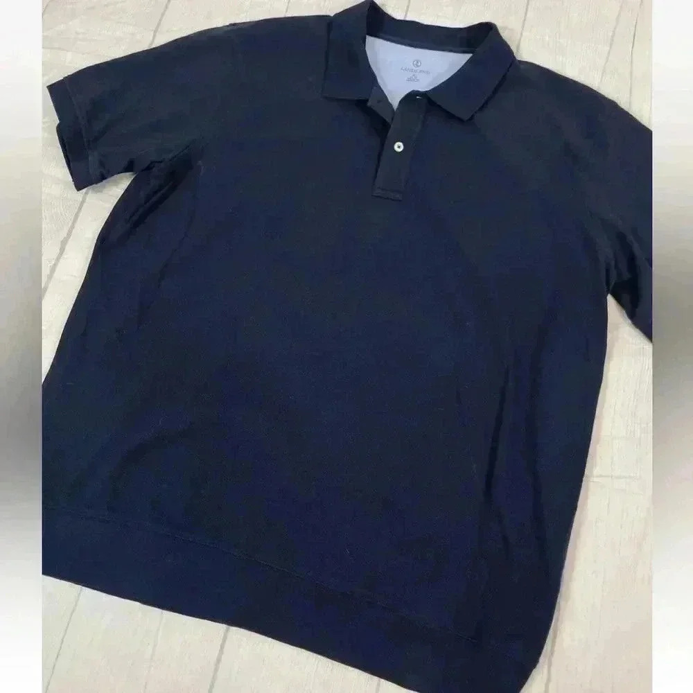 Lands' End Men's Classic Fit Polo Shirt Short Sleeve Navy Blue Size XL old money